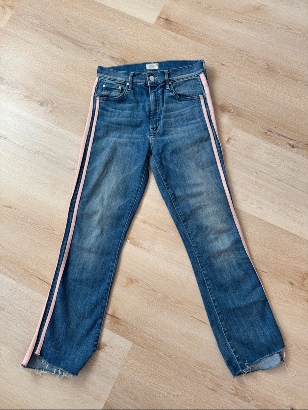 Mother Blue Flare Jeans with Pink Side Stripe